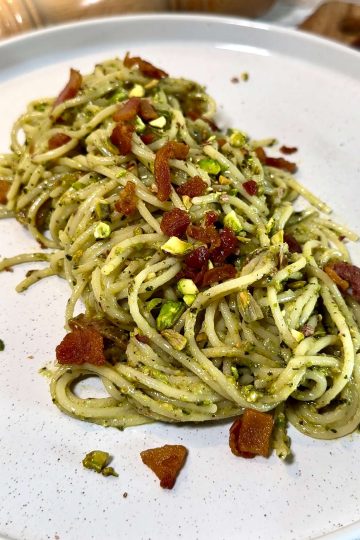 pasta al pesto de pistacho